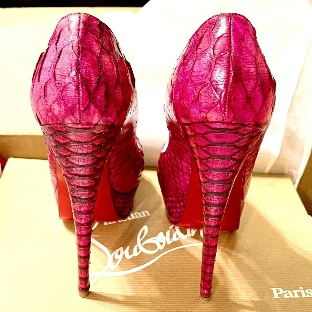 Christian Louboutin Lady Peep Python skin peep pumps EU39 rare 100% authentic - Picture 4 of 12